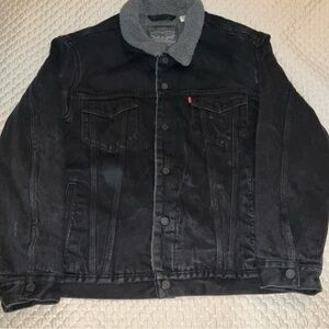Levis Men’s Sherpa Denim Trucker Jacket Duvall Size XL Black Color